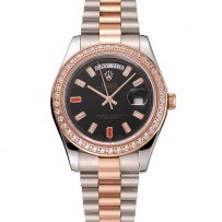 Swiss Rolex Day-Date Diamanti Rubini Quadrante Nero Bracciale in Acciaio Inossidabile e Oro Rosa 1454106